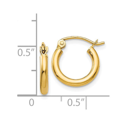 14K Gelbgold Poliert 2x12mm Leicht Röhre Creolen