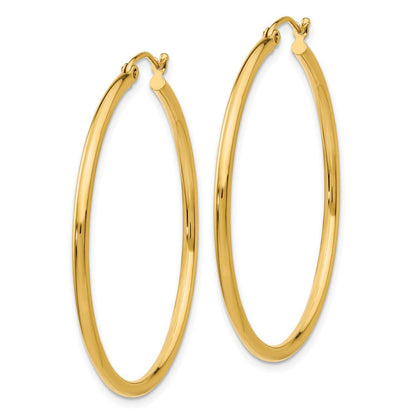 14K Gelbgold Poliert 2x40mm Leicht Röhre Creolen
