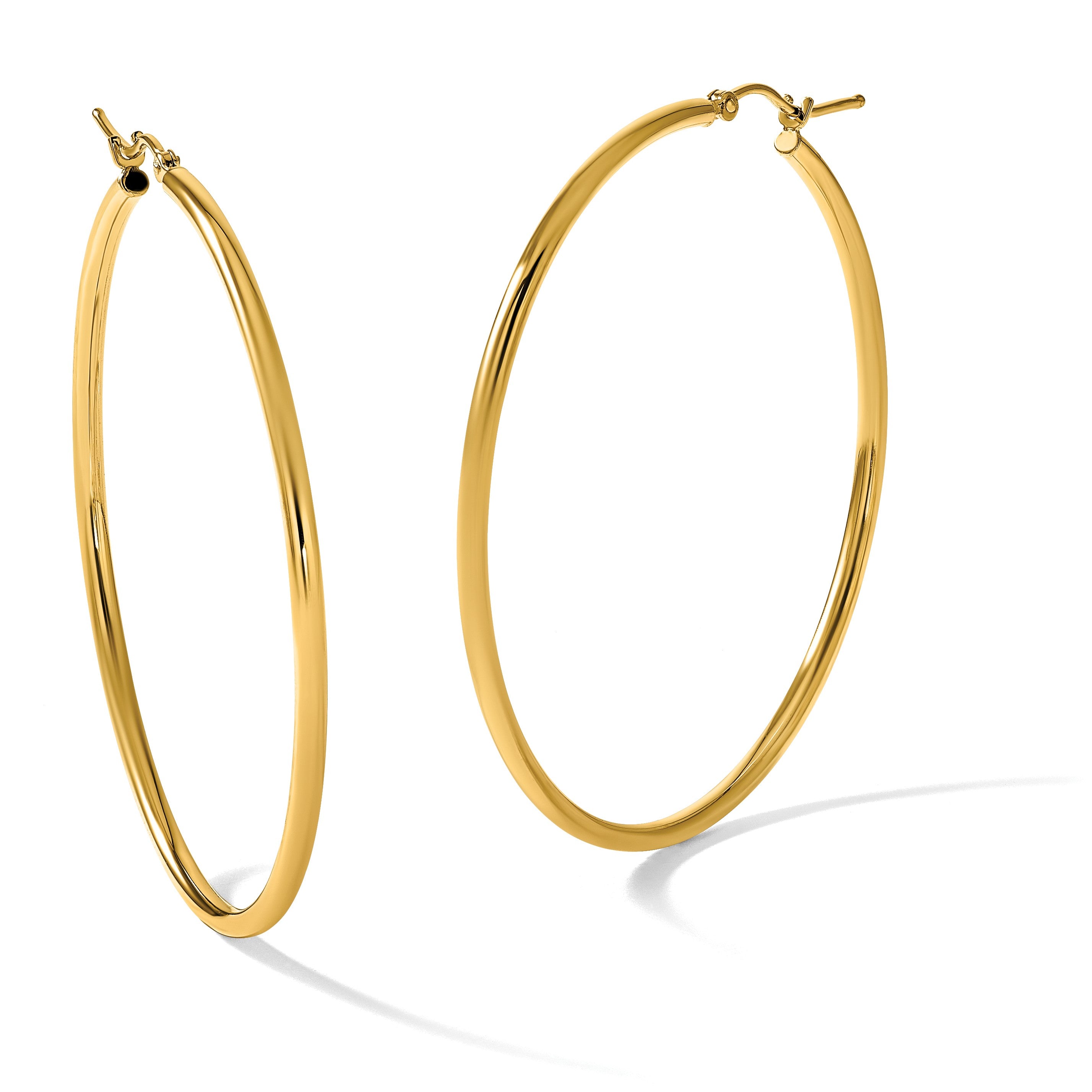 14K Gelbgold Poliert 2x50mm Leicht Röhre Creolen