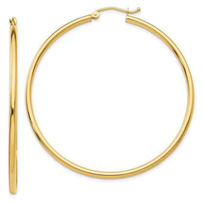 14K Gelbgold Poliert 2x50mm Leicht Röhre Creolen