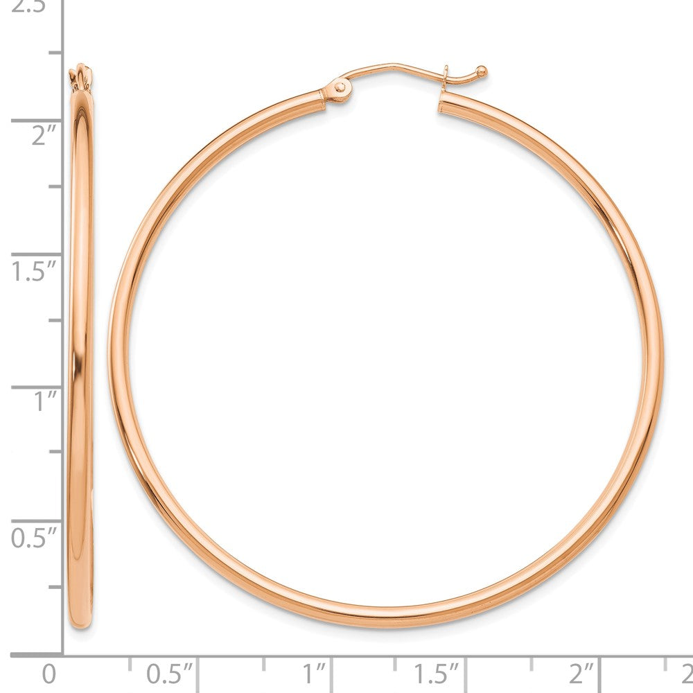 14K Roségold Poliert 2mm Leicht Röhre Creolen