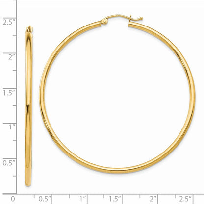 14K Gelbgold Poliert 2x55mm Leicht Röhre Creolen