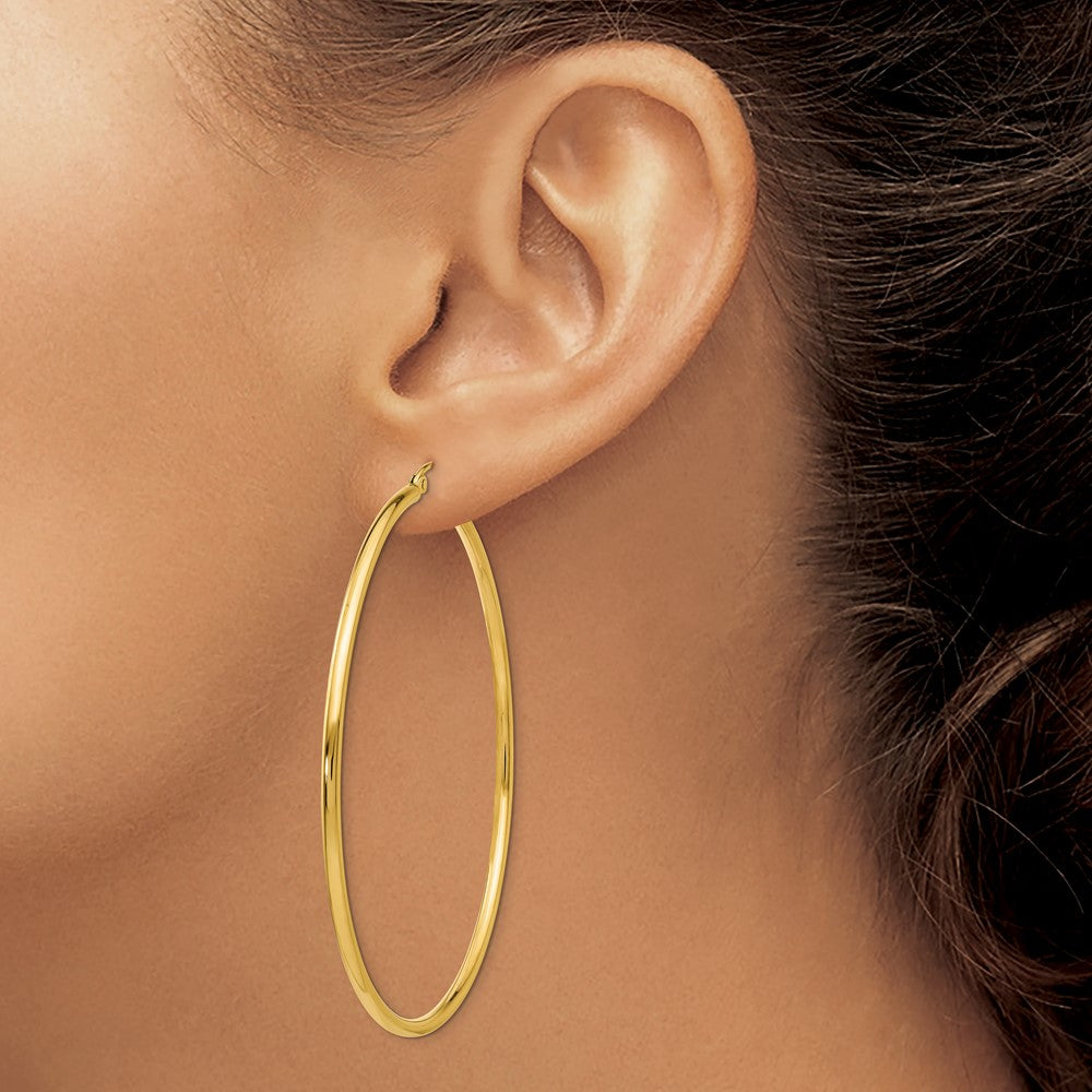 14K Gelbgold Poliert 2x60mm Röhre Creolen