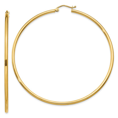 14K Gelbgold Poliert 2x65mm Röhre Creolen