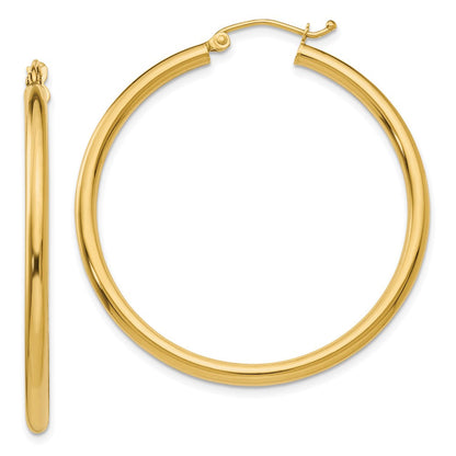 14K Gelbgold Poliert 2.5mm Leicht Röhre Creolen