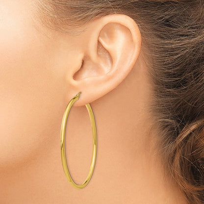 14K Gelbgold Poliert 2.5mm Leicht Röhre Creolen