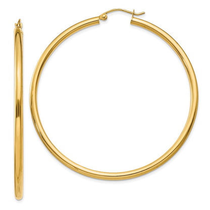 14K Gelbgold Poliert 2.5mm Leicht Röhre Creolen