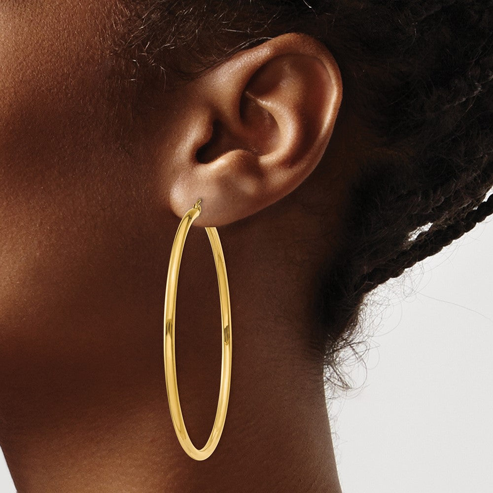 14K Gelbgold Poliert 2.5mm Leicht Röhre Creolen