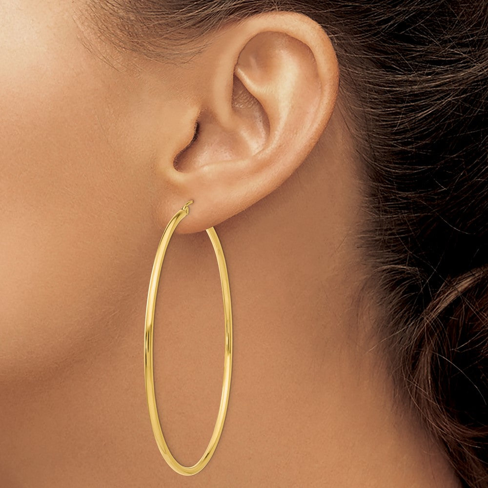 14K Gelbgold Poliert 2.5mm Leicht Röhre Creolen