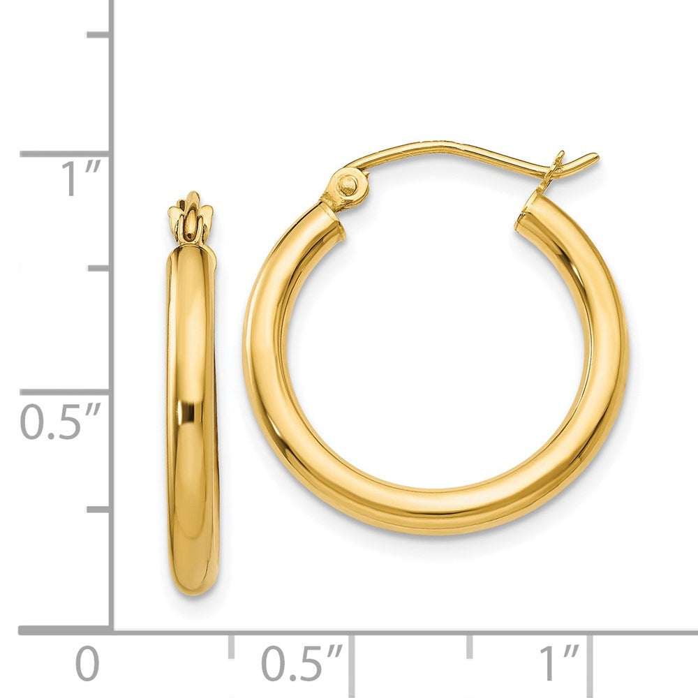 14K Gelbgold Poliert 2.5mm Leicht Röhre Creolen