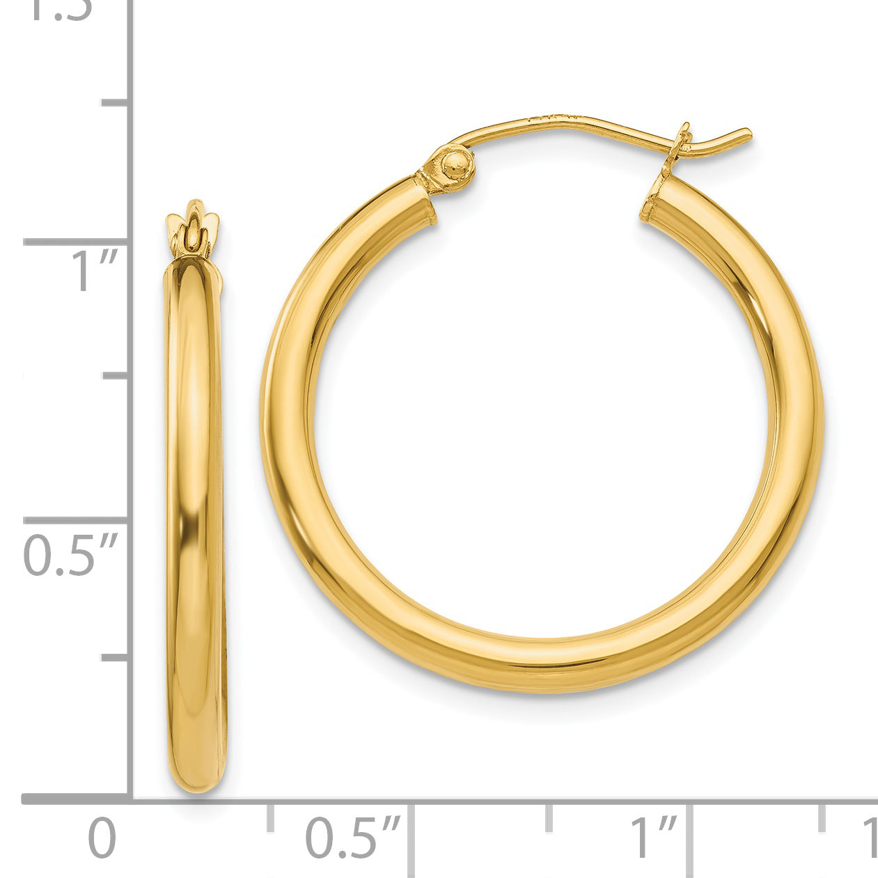 14K Gelbgold Poliert 2.5mm Röhre Creolen