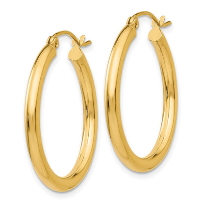 14K Gelbgold Poliert 2.5mm Leicht Röhre Creolen