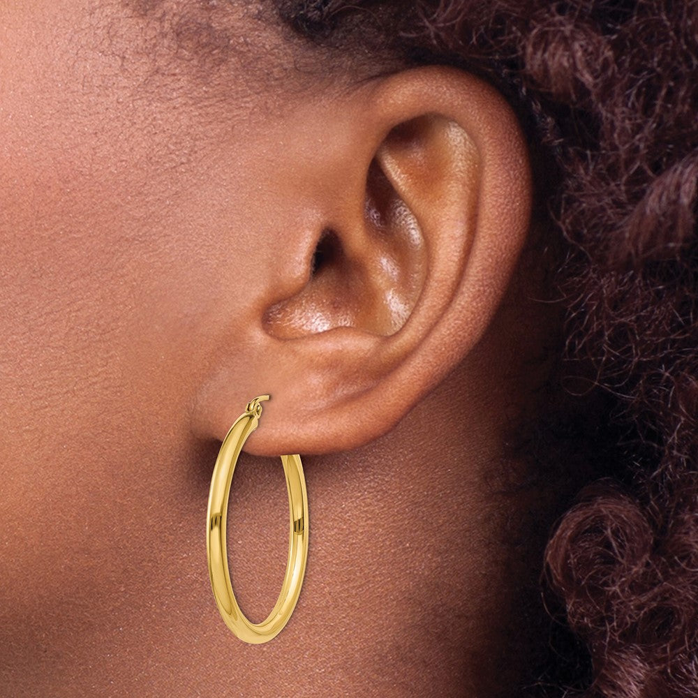 14K Gelbgold Poliert 2.5mm Röhre Creolen
