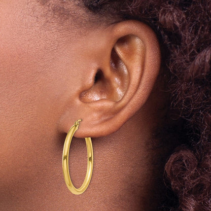 14K Gelbgold Poliert 2.5mm Röhre Creolen