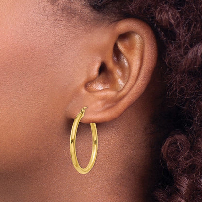 14K Gelbgold Poliert 2.5mm Leicht Röhre Creolen