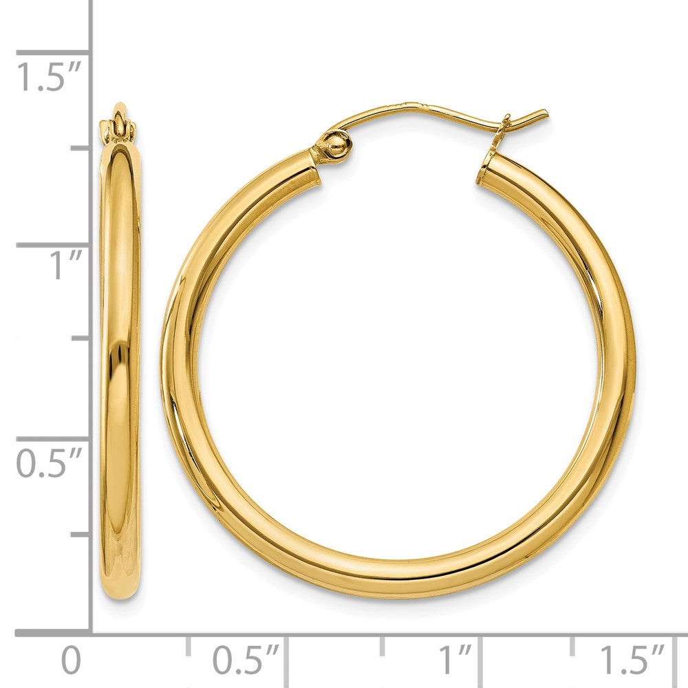 14K Gelbgold Poliert 2.5mm Leicht Röhre Creolen