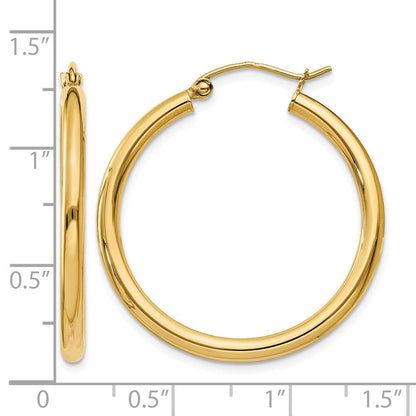 14K Gelbgold Poliert 2.5mm Leicht Röhre Creolen
