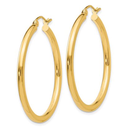14K Gelbgold Poliert 2.5mm Leicht Röhre Creolen