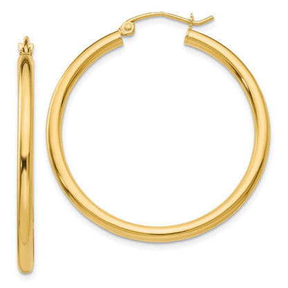 14K Gelbgold Poliert 2.5mm Leicht Röhre Creolen