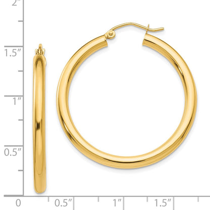 14K Gelbgold Poliert 3mm Röhre Creolen