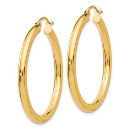 14K Gelbgold Poliert 3mm Leicht Röhre Creolen