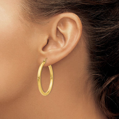 14K Gelbgold Poliert 3mm Leicht Röhre Creolen
