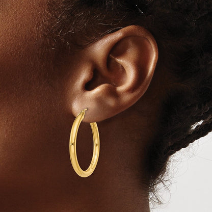 14K Gelbgold Poliert 3mm Röhre Creolen