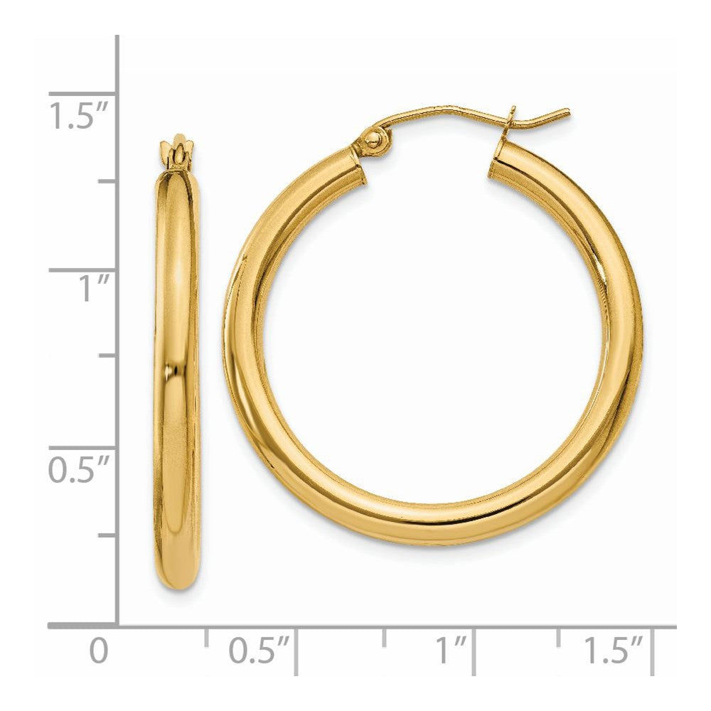 14K Gelbgold Poliert 3mm Röhre Creolen