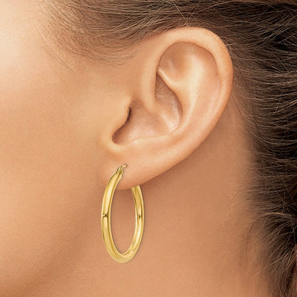 14K Gelbgold Poliert 3mm Leicht Röhre Creolen