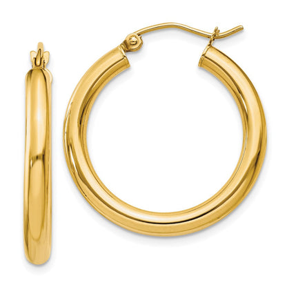14K Gelbgold Poliert 3mm Röhre Creolen