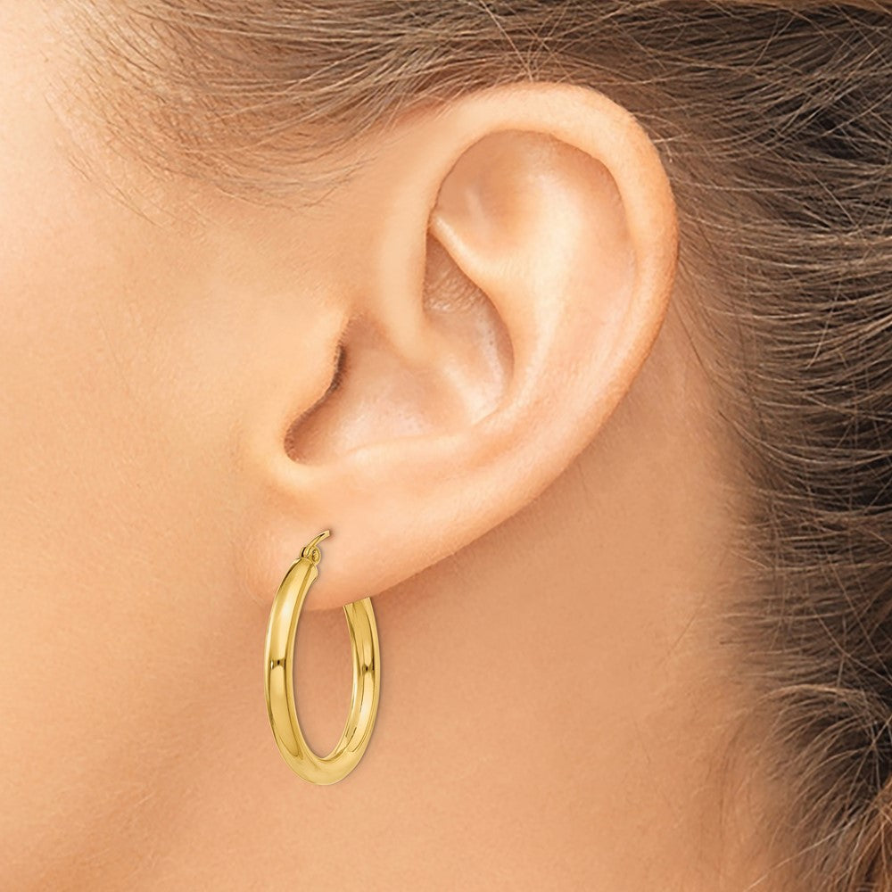 14K Gelbgold Poliert 3mm Leicht Röhre Creolen