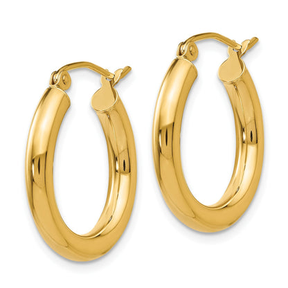 14K Gelbgold Poliert 3mm Leicht Röhre Creolen