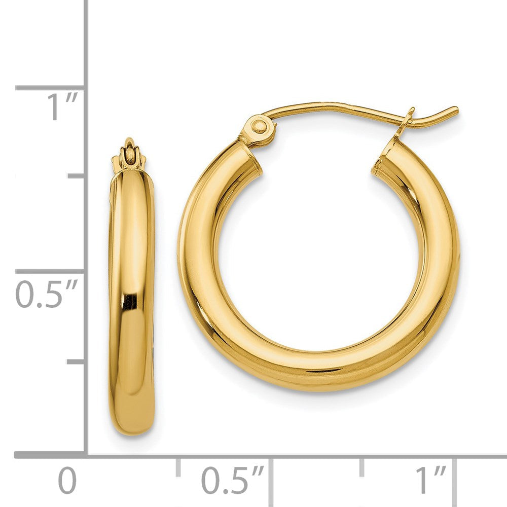 14K Gelbgold Poliert 3mm Leicht Röhre Creolen