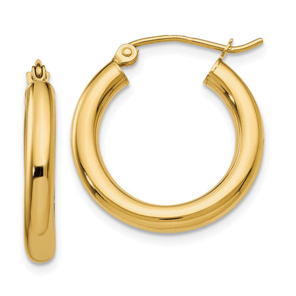 14K Gelbgold Poliert 3mm Leicht Röhre Creolen