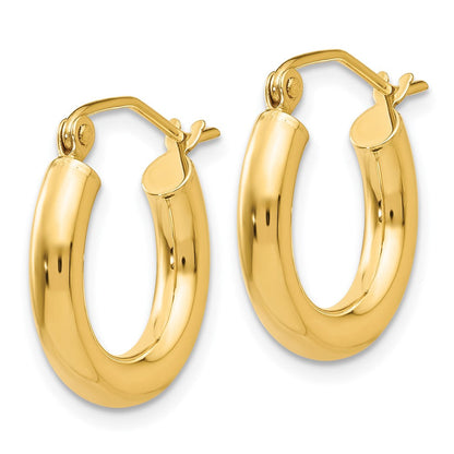 14K Gelbgold Poliert 3mm Leicht Röhre Creolen
