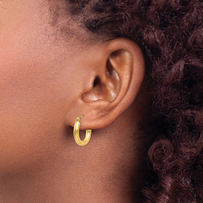 14K Gelbgold Poliert 3mm Leicht Röhre Creolen