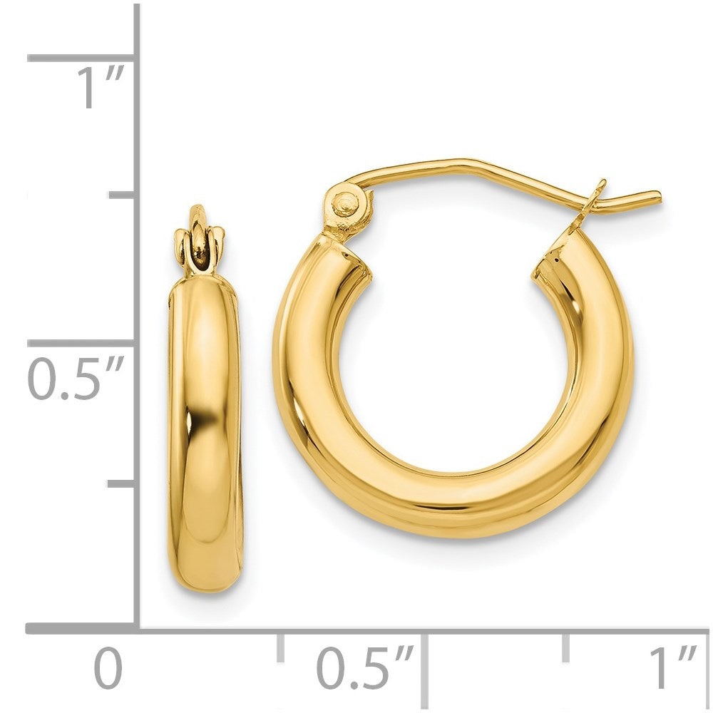 14K Gelbgold Poliert 3mm Leicht Röhre Creolen