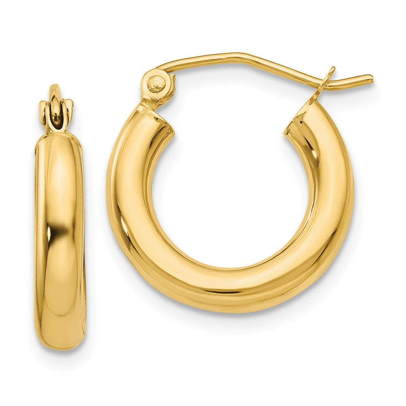 14K Gelbgold Poliert 3mm Leicht Röhre Creolen