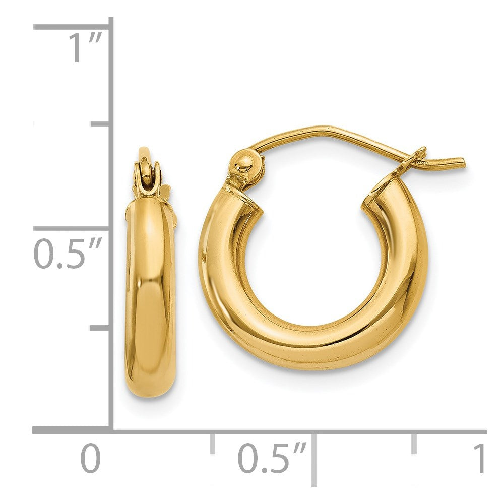 14K Gelbgold Poliert 3mm Leicht Röhre Creolen