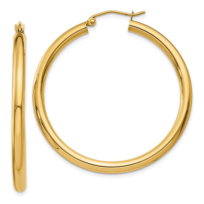 14K Gelbgold Poliert 3mm Röhre Creolen