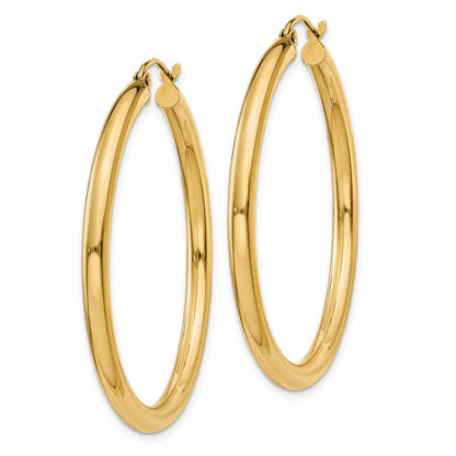 14K Gelbgold Poliert 3mm Leicht Röhre Creolen