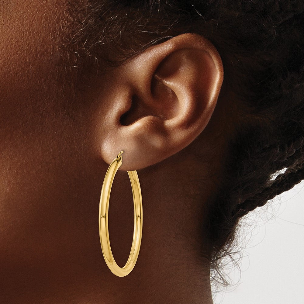 14K Gelbgold Poliert 3mm Leicht Röhre Creolen