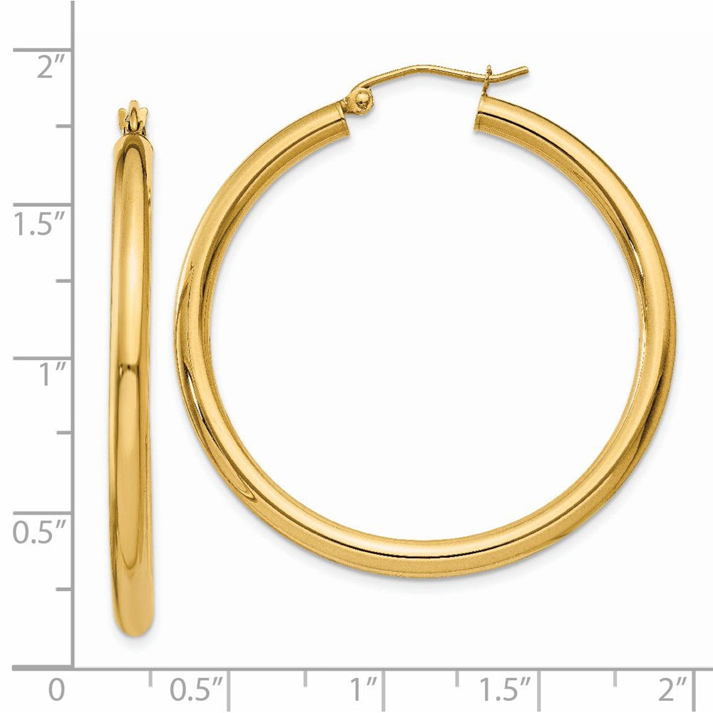 14K Gelbgold Poliert 3mm Leicht Röhre Creolen