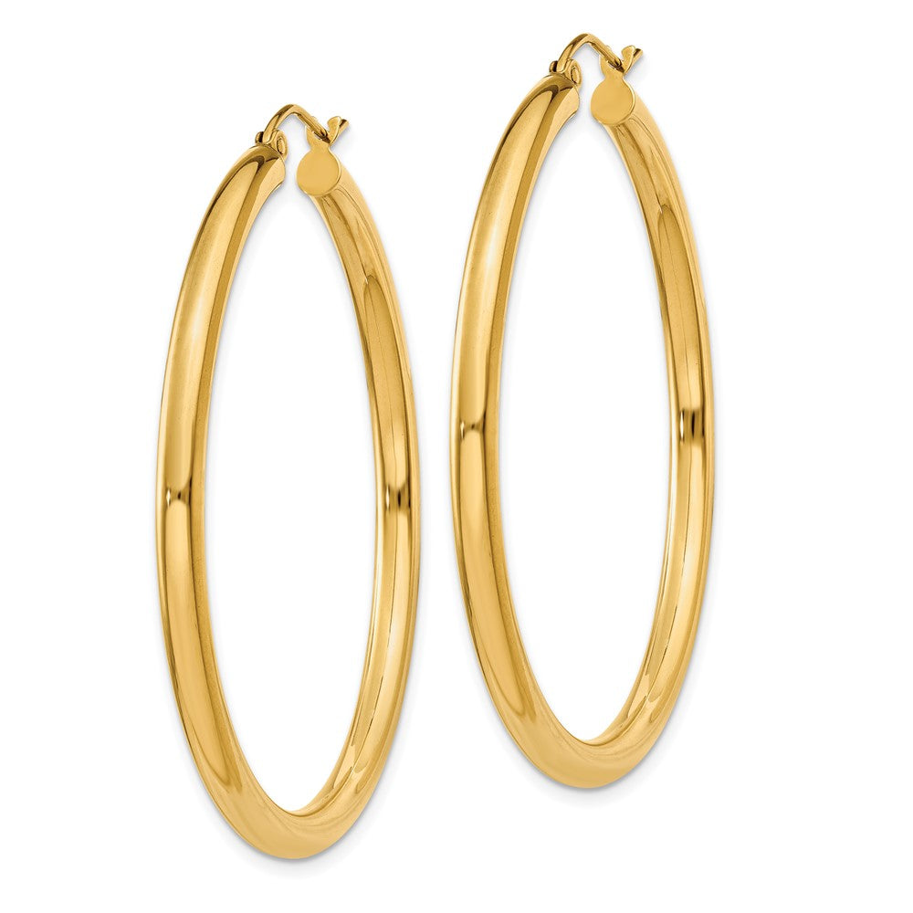 14K Gelbgold Poliert 3mm Leicht Röhre Creolen