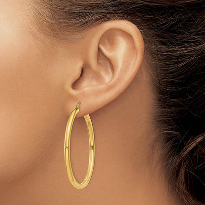 14K Gelbgold Poliert 3mm Leicht Röhre Creolen