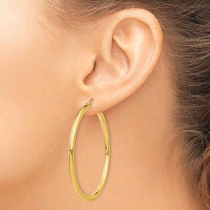 14K Gelbgold Poliert 3mm Röhre Creolen
