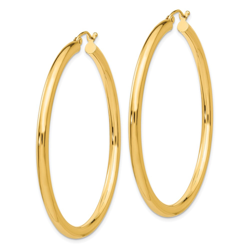 14K Gelbgold Poliert 3mm Leicht Röhre Creolen