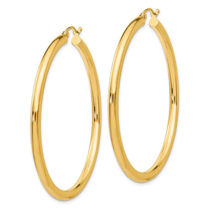 14K Gelbgold Poliert 3mm Leicht Röhre Creolen