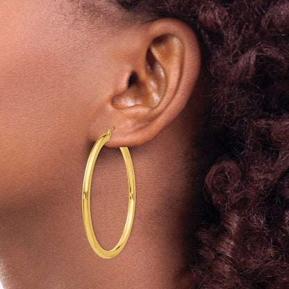 14K Gelbgold Poliert 3mm Leicht Röhre Creolen