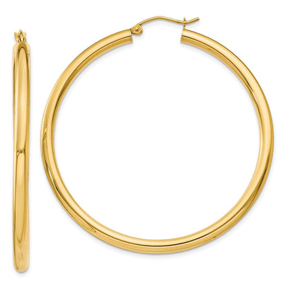 14K Gelbgold Poliert 3mm Leicht Röhre Creolen